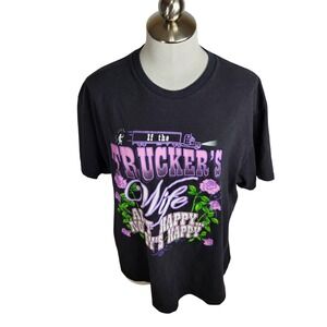 Vintage Trucker Shirt Truckers Wife Black Short Sleeve Crew Neck Women's Size XL